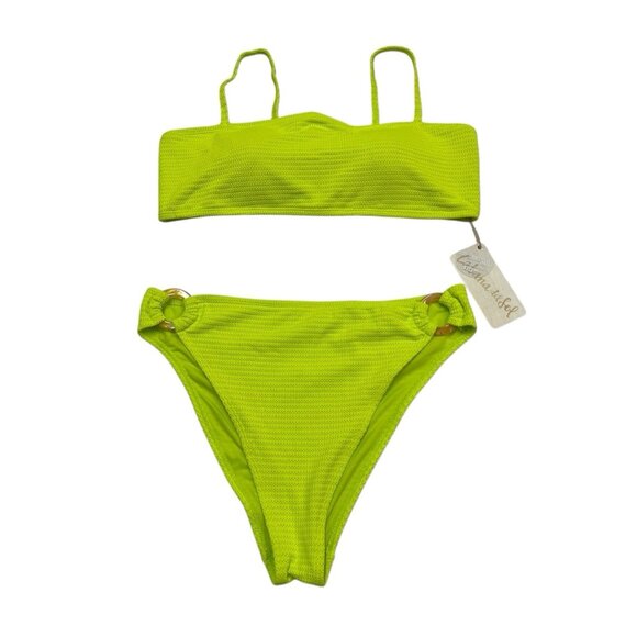 Cabana Del Sol Bikini Womens XL Lime‎ Green Textured Bandeau High Waist Cheeky - Picture 1 of 6